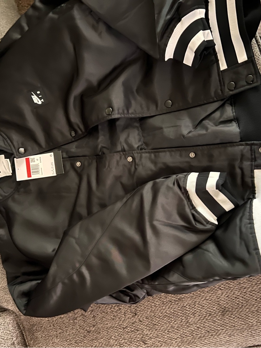 Nike Black Varsity Bomber Jacket with White Trim - Picture 3 of 5